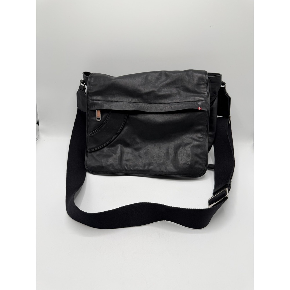 BALLY Black Leather Messenger Crossbody Bag Switzerland Mens Womens Black